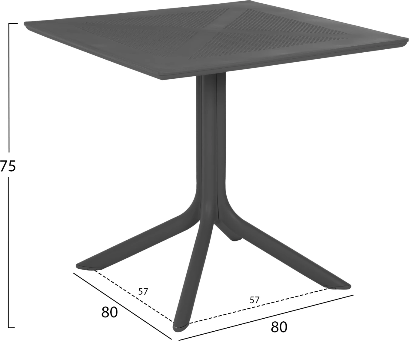Tavolinë katrore për jashtë, polipropileni, Lunar FH5930.20, gri, 80x80x75H cm