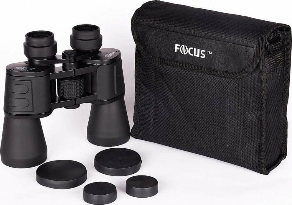 Lornetë Focus Bright 12x50, e zezë, set me çantë, rrip dhe leckë pastrimi