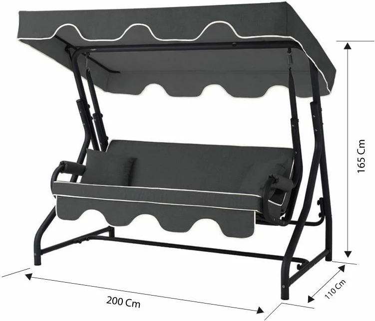 Karrige lëkundëse treshe për kopsht, Ruta, ngjyrë antracit