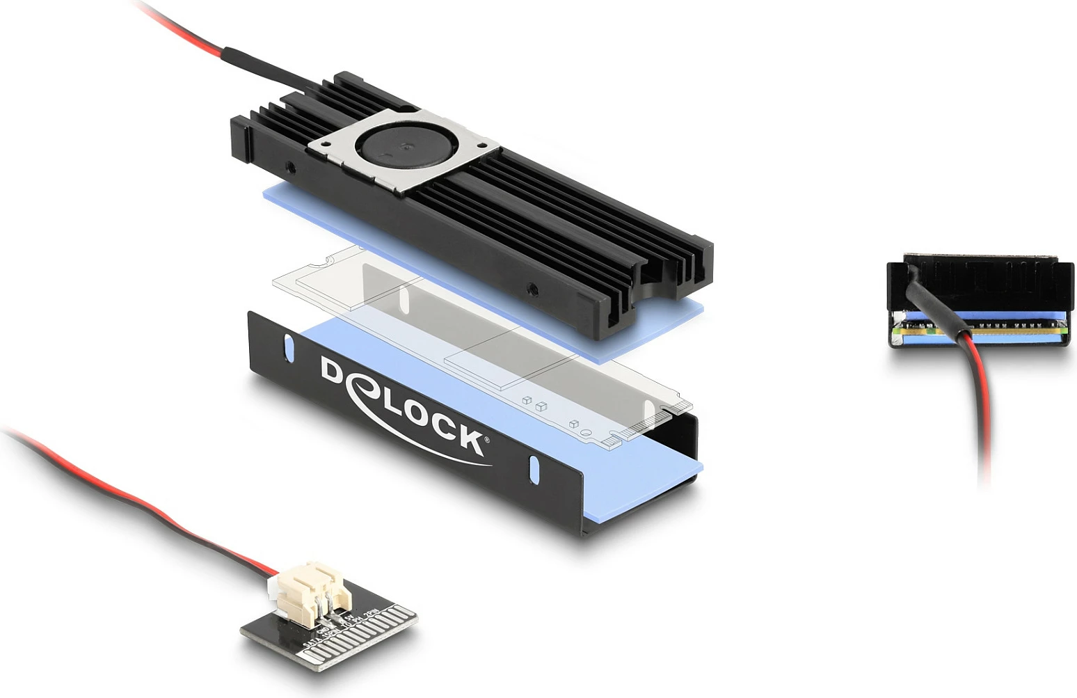 Ftohës DeLOCK me ventilator për M.2 SSD 2280, SATA power, i zi