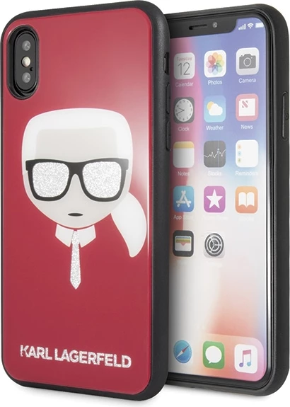 Mbështjellës Karl Lagerfeld Iconic Glitter Karl`s Head për iPhone X/Xs, Kuq