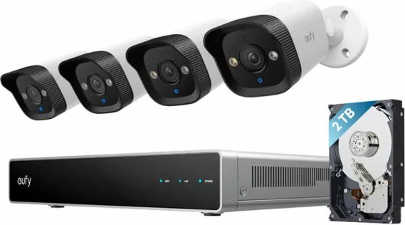 Sistem monitorimi NVR PoE, Anker eufy Security E40, 4K, 8-kanal (zgjerueshëm deri 16), HDD 2TB, set 4 kamera, bardhë/zi