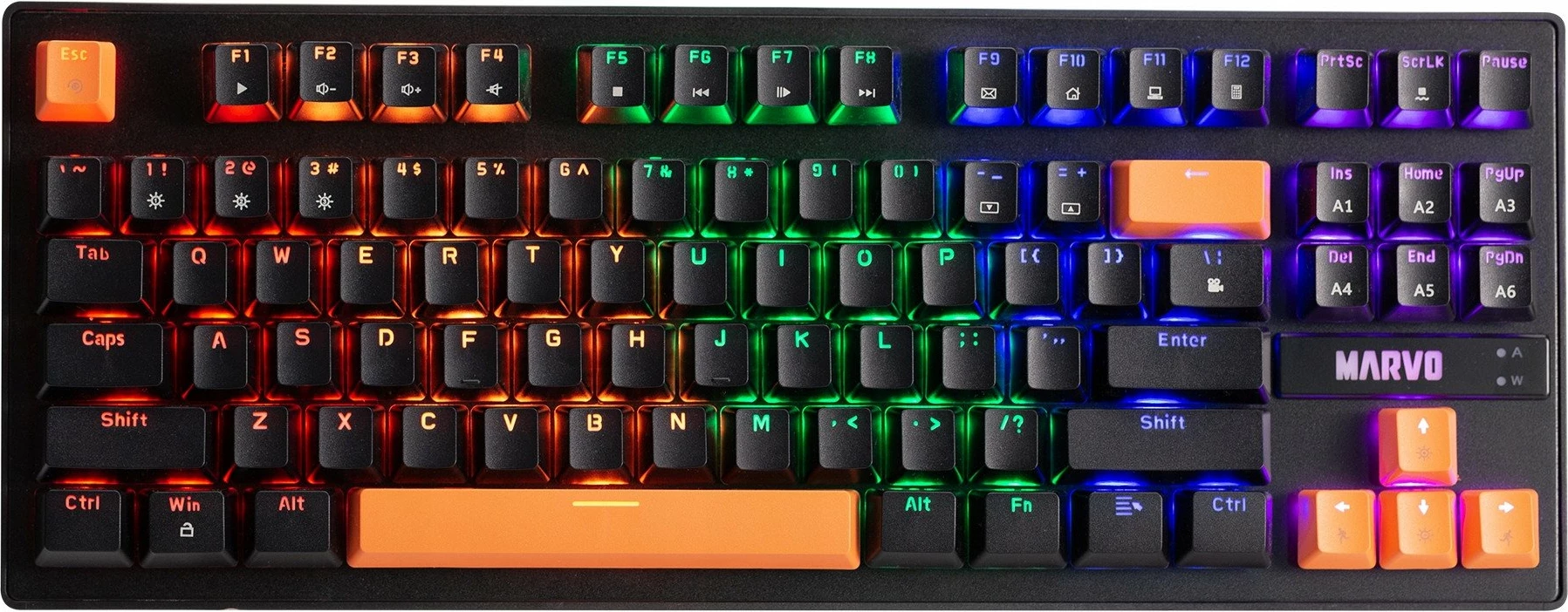 Tastierë mekanike Marvo Krone 87 KG901C EN, 87 taste (TKL 80%), Blue Switch, RGB, USB me kabllo 1.5 m, layout US, e zezë