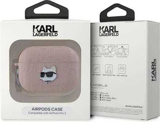 Mbështjellës Karl Lagerfeld Monogram Choupette Head për AirPods Pro 2, rozë