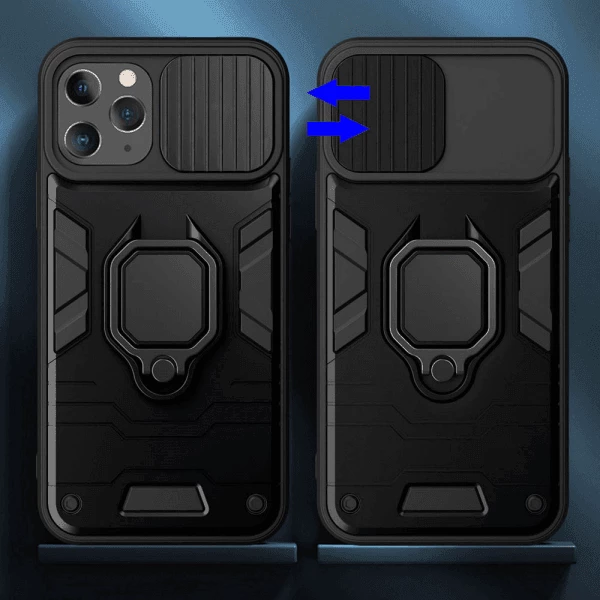 Mbështjellës ONASI Silicone Armor Ring për iPhone 16 Pro Max, me mbrojtje kamere (slider), me unazë/mbajtëse magnetike, i zi