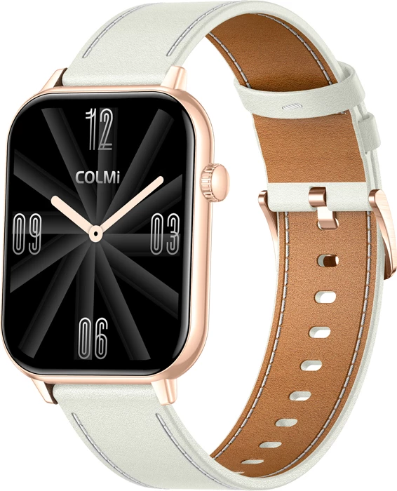 Smartwatch Colmi C28 AMOLED 1.93", Bluetooth thirrje, 230 mAh, ari me rrip lëkure të bardhë