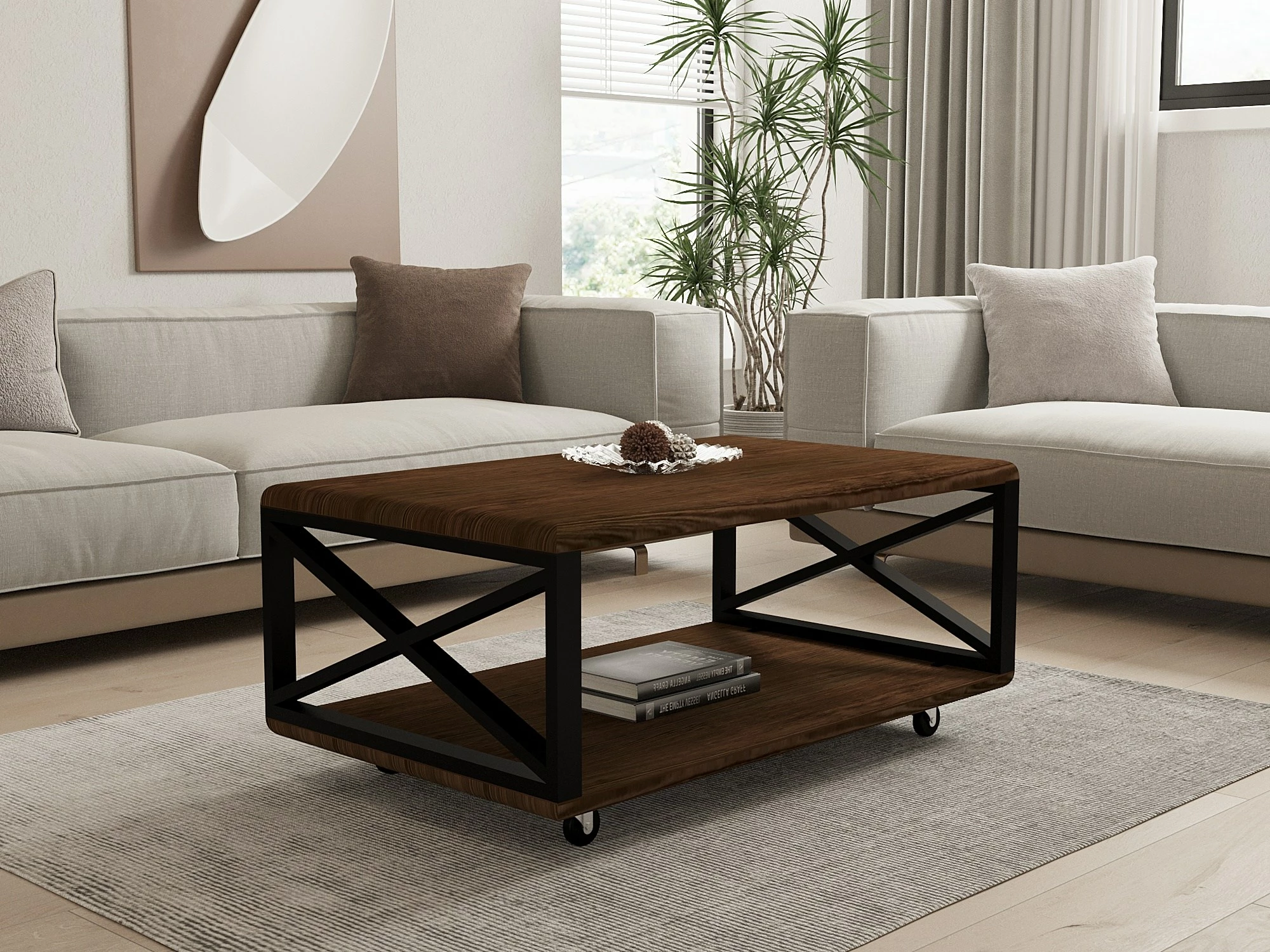 Tavolinë e ulët Hanah Home, model Yuso, ngjyrë arre