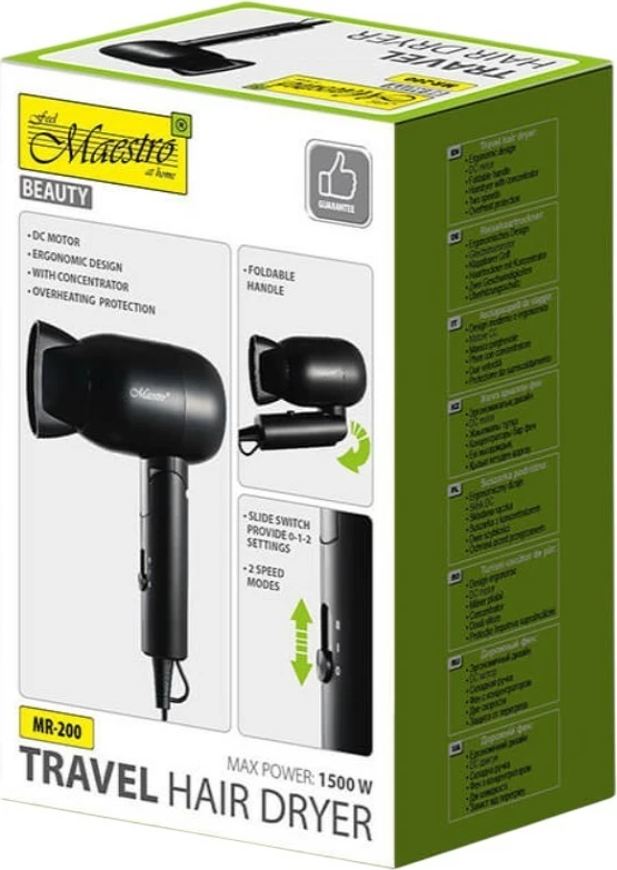 Tharëse flokësh Feel-Maestro MR-200, 1500W, e zezë, dorezë që paloset