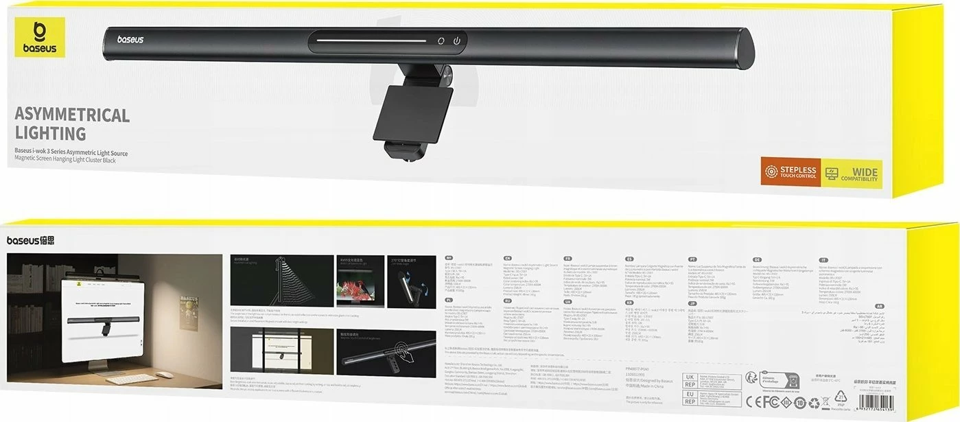 Lampë LED për monitor Baseus i-wok 3 Series, montim magnetik, USB-C, 485 mm, e zezë, set me kabllo USB-A në USB-C
