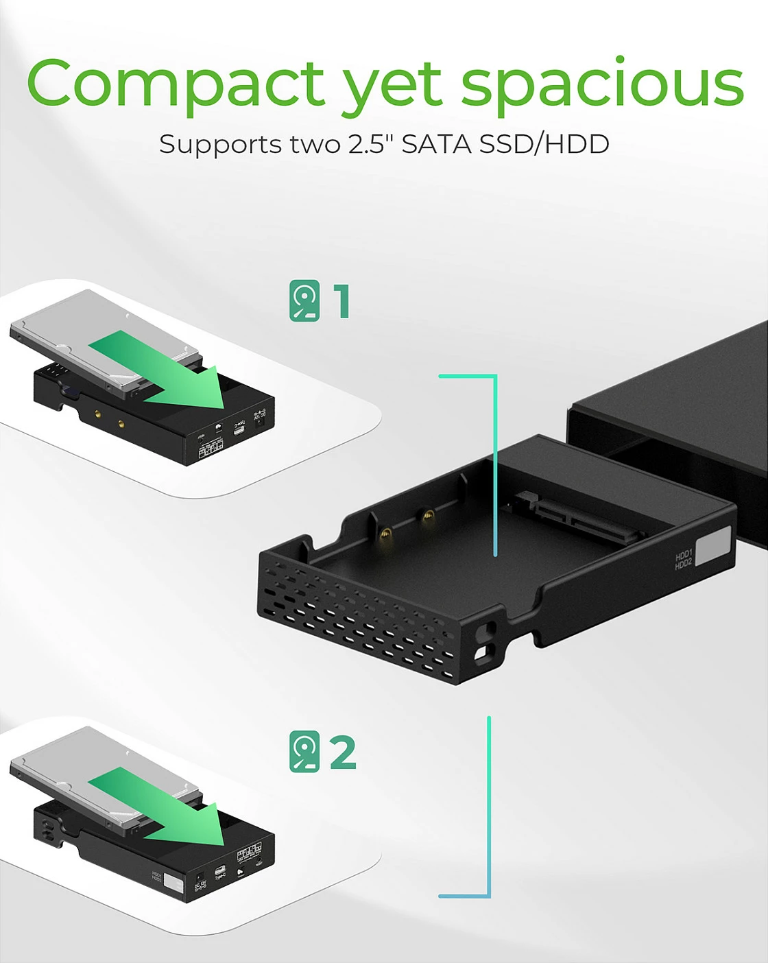 Kasë ekstern RAID ICY BOX IB-RD2253-C31 për 2x 2.5" HDD/SSD, USB-C 10Gbps, e zezë