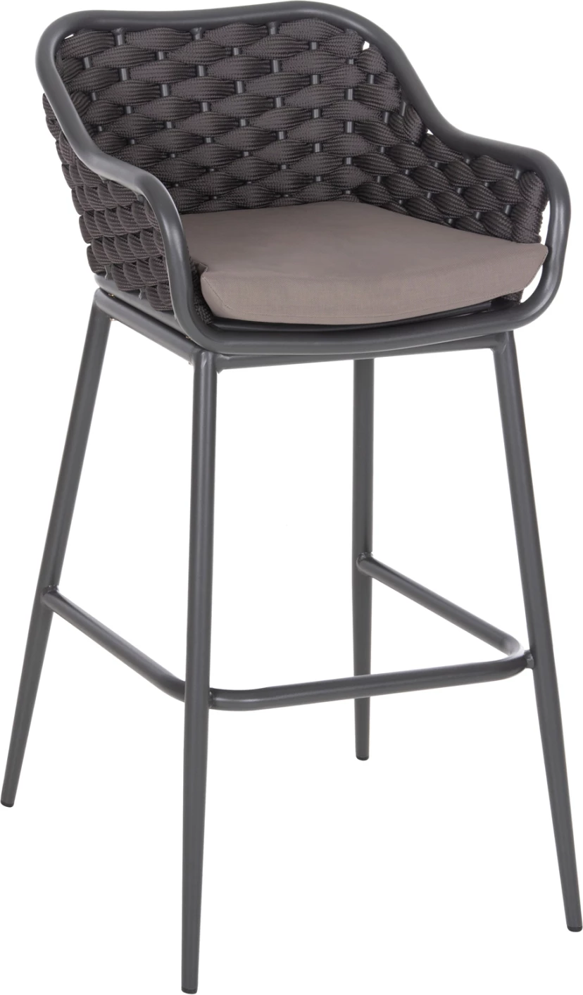 Karrige për bar, kornizë alumini, ngjyrë gri e errët, litar kafe, 50x50x103cm, FH5862.01