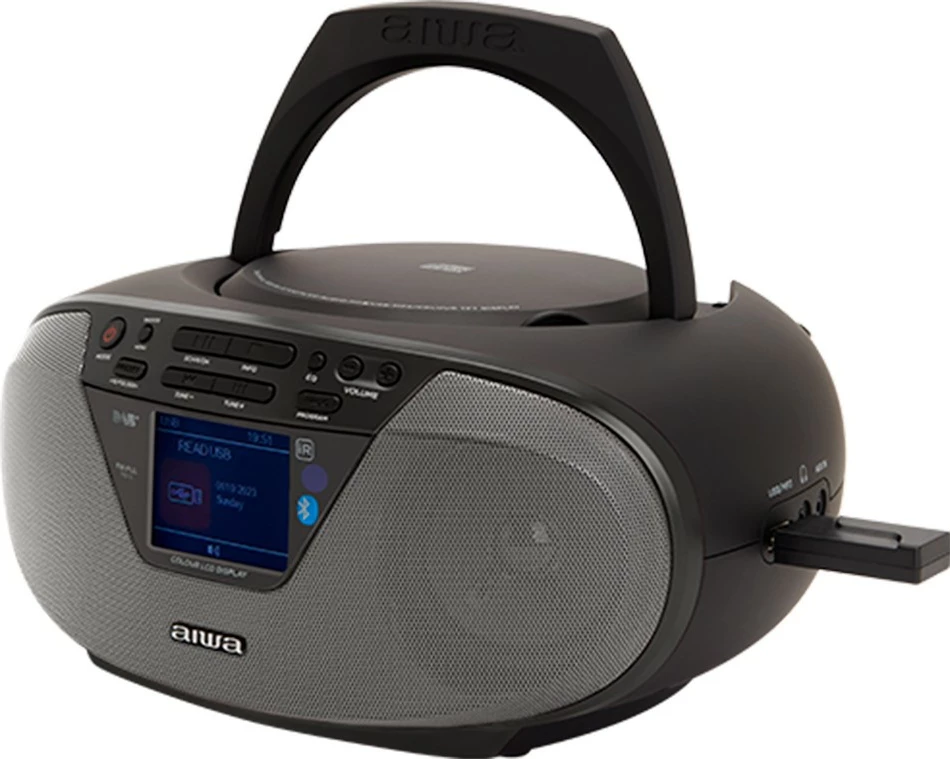 Radio boombox AIWA BBTU-500DAB/BK, CD/MP3/USB/Bluetooth, DAB+/FM-RDS, 6W RMS, ekran 2.4\", e zezë