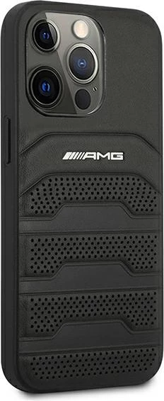 Mbështjellës Mercedes-AMG AMHCP13XGSEBK për iPhone 13 Pro Max 6.7\" hardcase lëkurë Debossed Lines, i zi