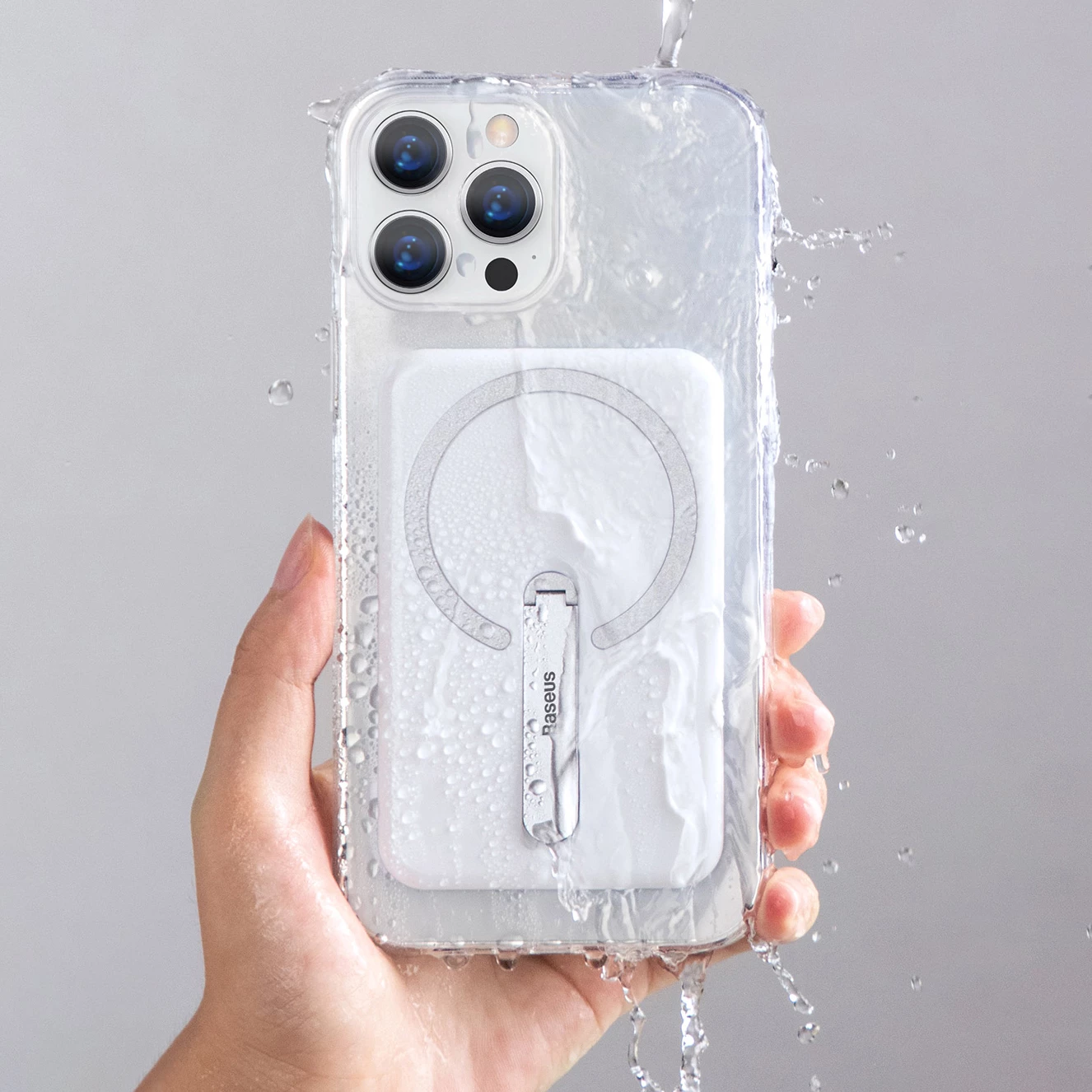 Mbështjellës magnetik Baseus për iPhone 13 Pro 6.1" (2021), me mbajtëse, Transparent