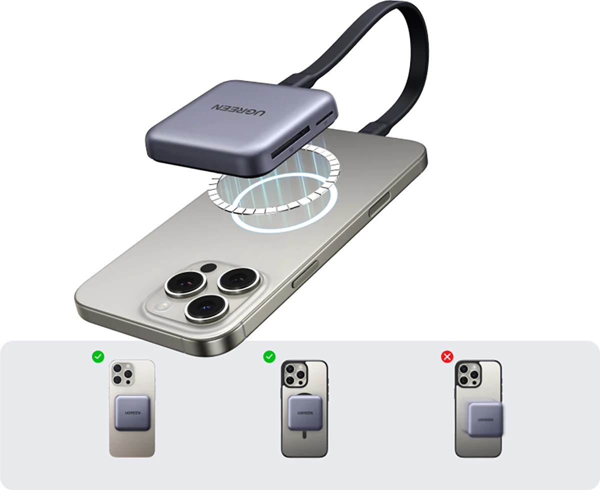 Lexues kartelash memorie Ugreen 65095 magnetik USB-C PD 100W SD/microSD, gri