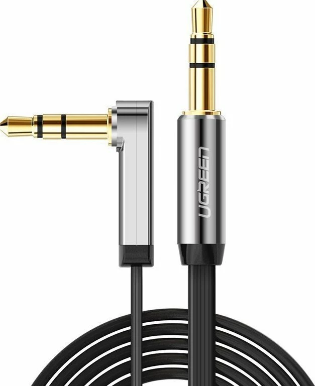 Kabllo AUX Ugreen AV119 mini jack 3.5mm në 3.5mm, e sheshtë, 0.5 m, e zezë