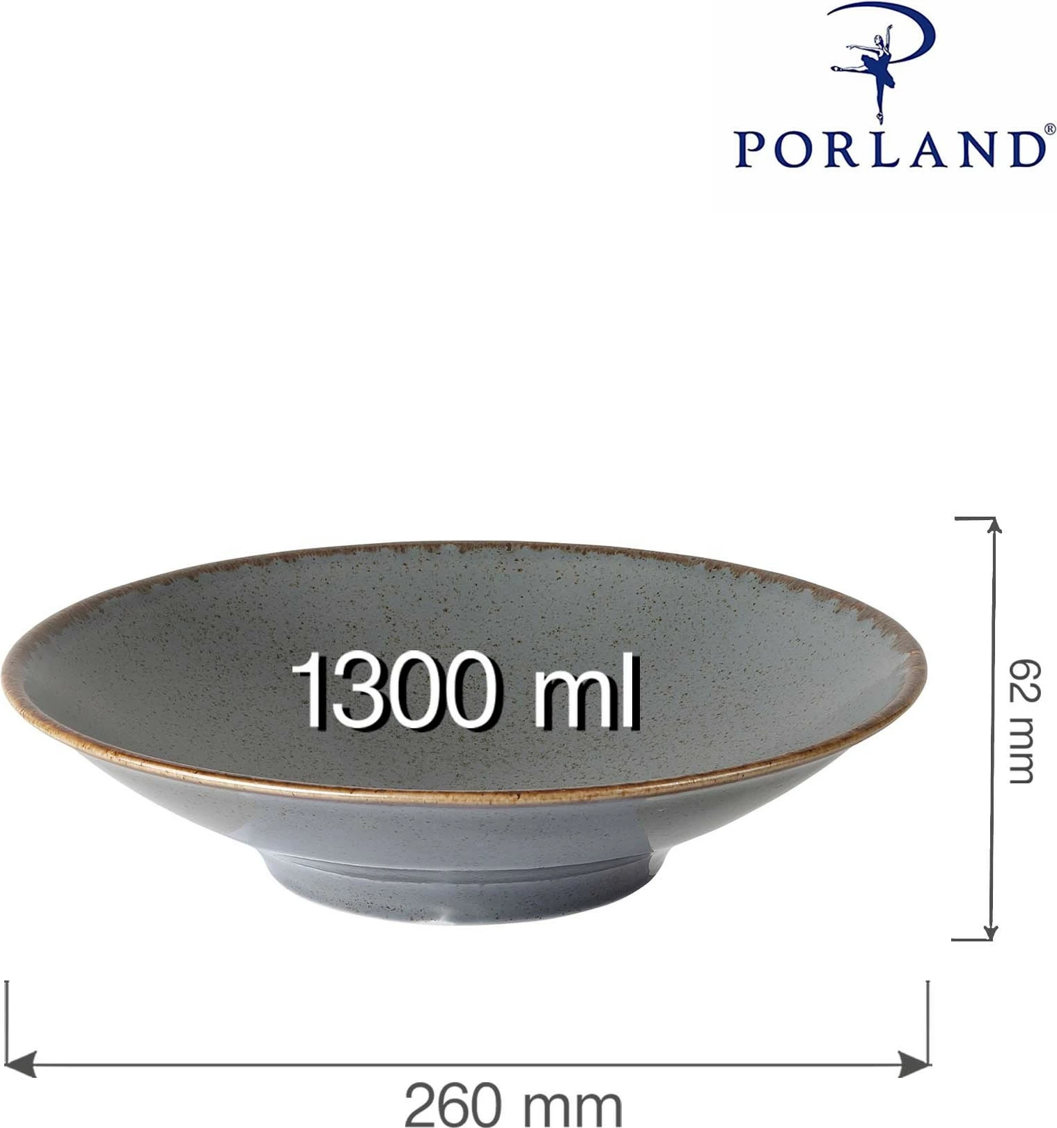 Pjatë me këmbë Porland Seasons Stone Ø260mm, H62mm, 1300ml, gri e errët, set 6 copë