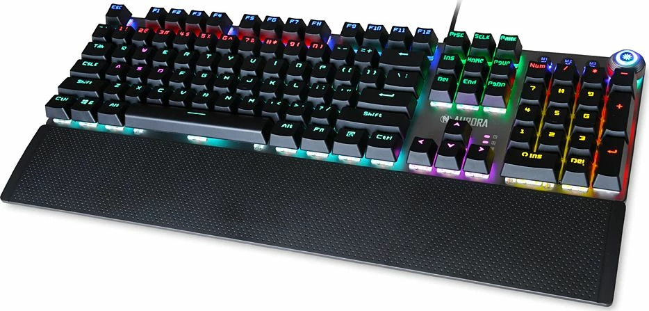 Tastierë mekanike iBOX Aurora K-3, RGB LED, KRGD Brown Switch, USB me kabllo, full-size 100%, me mbështetëse dore magnetike, argjend
