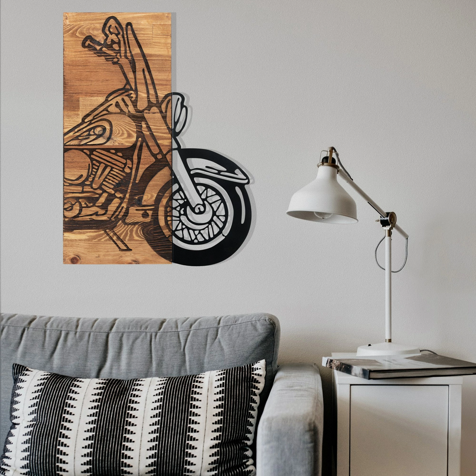 Aksesor dekorativ për mur, dru dhe metal, Wallity Chopper 3, ngjyrë e zezë dhe arre, 42.5x58cm