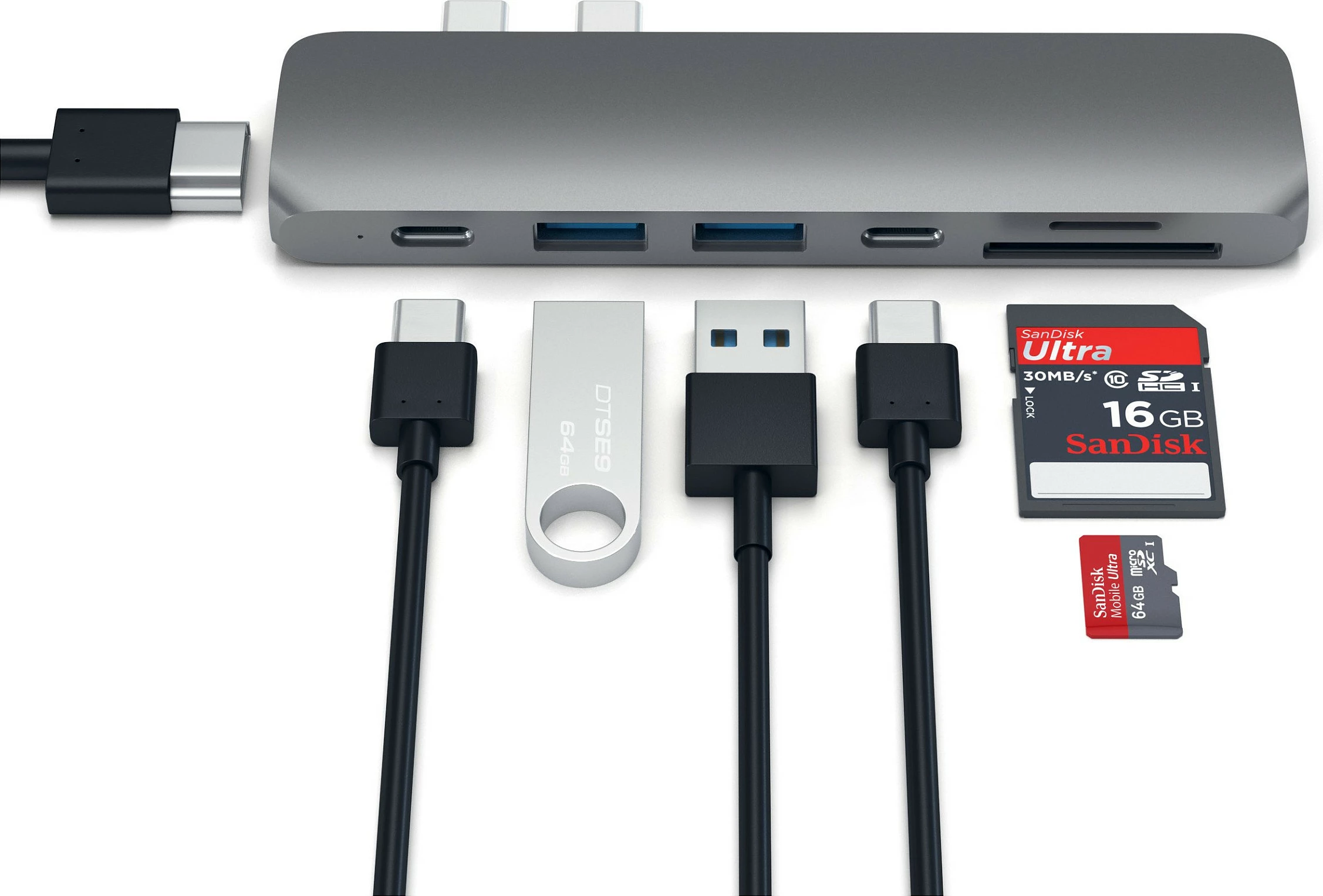Hub USB-C Satechi 7-in-2 Adapter, HDMI 4K, USB-C PD, 2x USB-A, SD/microSD, Space Gray