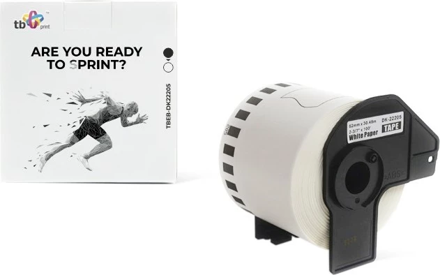Etiketa ngjitëse TB Print TBEB-DK22205 për Brother, 62mm x 30.48m, e bardhë, 1 copë