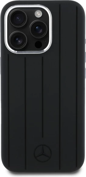 Mbështjellës Mercedes Silicone Vertical Tonal Stripes MagSafe për iPhone 16 Pro Max, Zi
