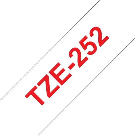 Kasetë shiriti etiketimi Brother TZe-252 24mm e laminuar, tekst i kuq në të bardhë
