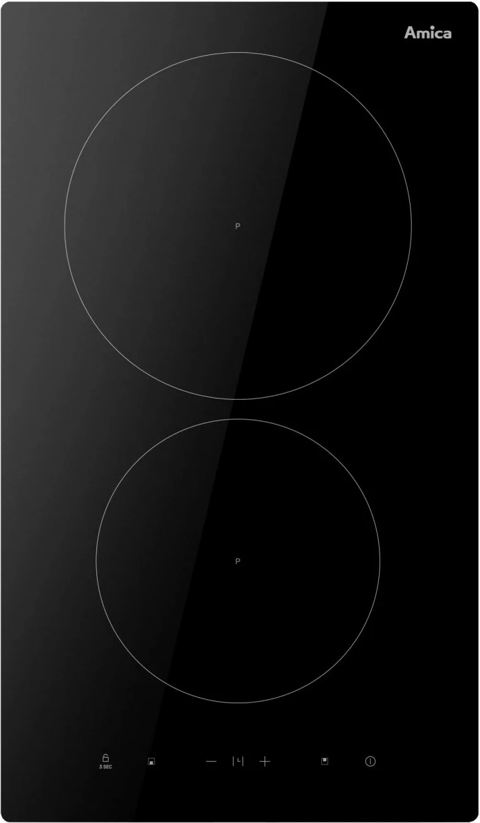 Pllakë induksioni, Amica, PI3520U, 2 zona, 30 cm, 3.7 kW, komandim me prekje, e integrueshme në nivel, e zezë