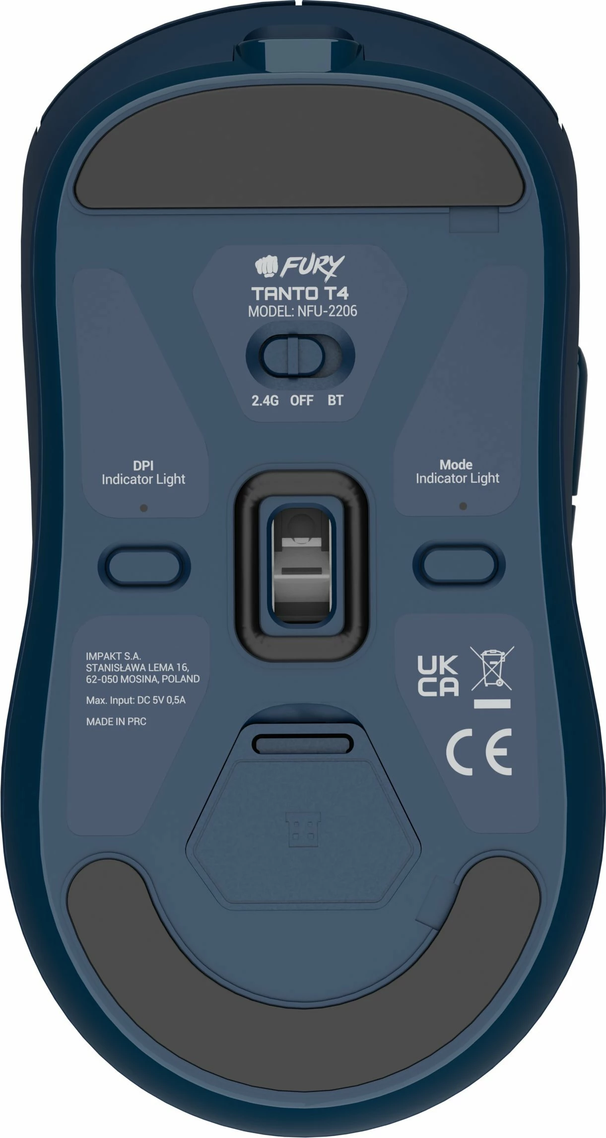 Maus gaming Fury Tanto T4 Wireless NFU-2206, 12000 DPI, tri-mode (2.4GHz/BT/USB), 53 g, navy blue