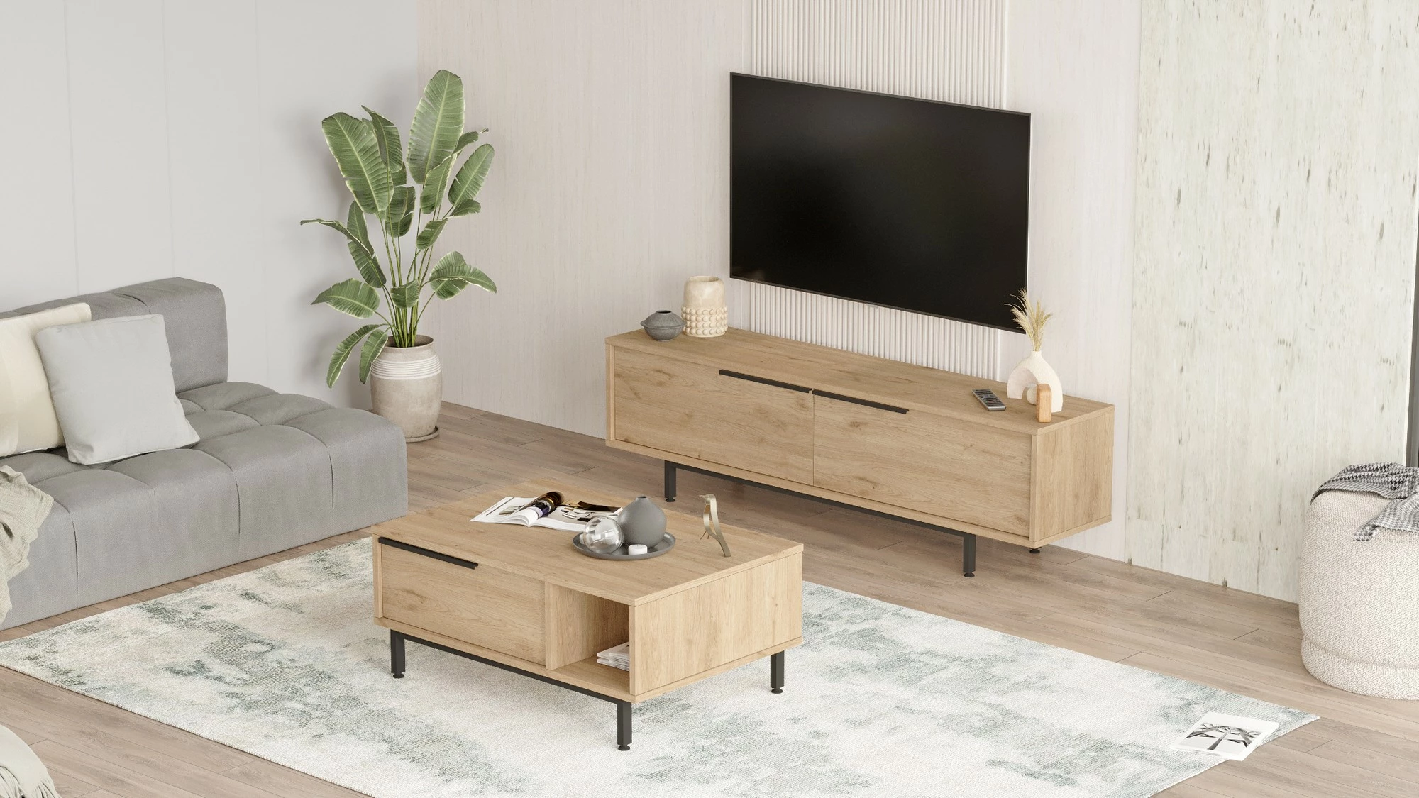 Set mobiljesh për dhomë dite Hanah Home, ON19-S, ngjyrë lisi
