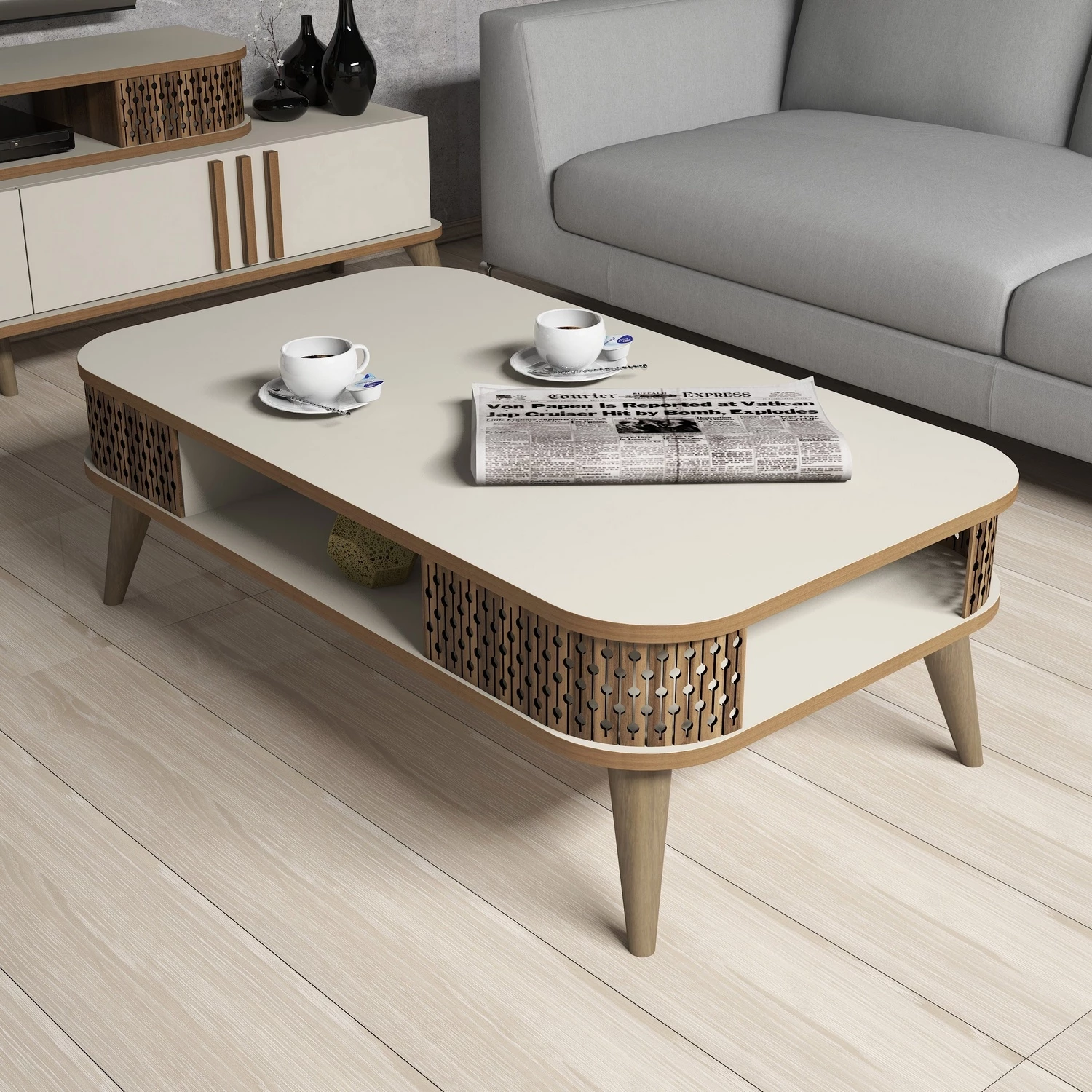 Set mobiljesh për dhomë dite Hanah Home, Eylül, ngjyrë krem