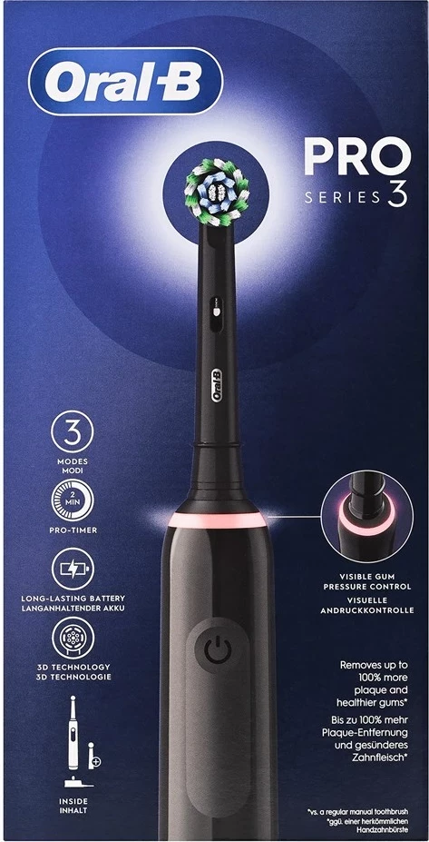 Furçë dhëmbësh elektrike Braun Oral-B Pro 3 Pro3 3000, për të rritur, e zezë, me 2 koka