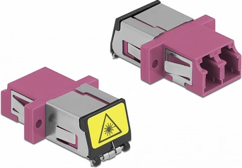 Kuplues fibër optike DeLOCK LC Duplex femër në LC Duplex femër, OM4 multimode, me mbrojtje laser, vjollcë