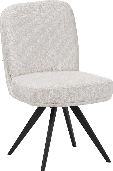 Karrige rrotulluese Novo, stof boucle i bardhë, këmbë metalike të zeza, 65.5x50x90cm, set prej 2 copë