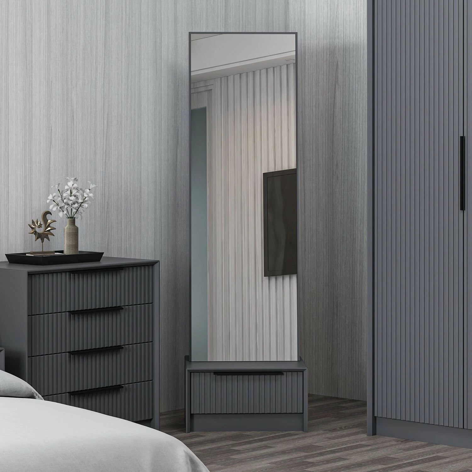 Tavolinë grimimi Skye Decor, Kale Luxe Soft, anthracite, 54x178x45cm