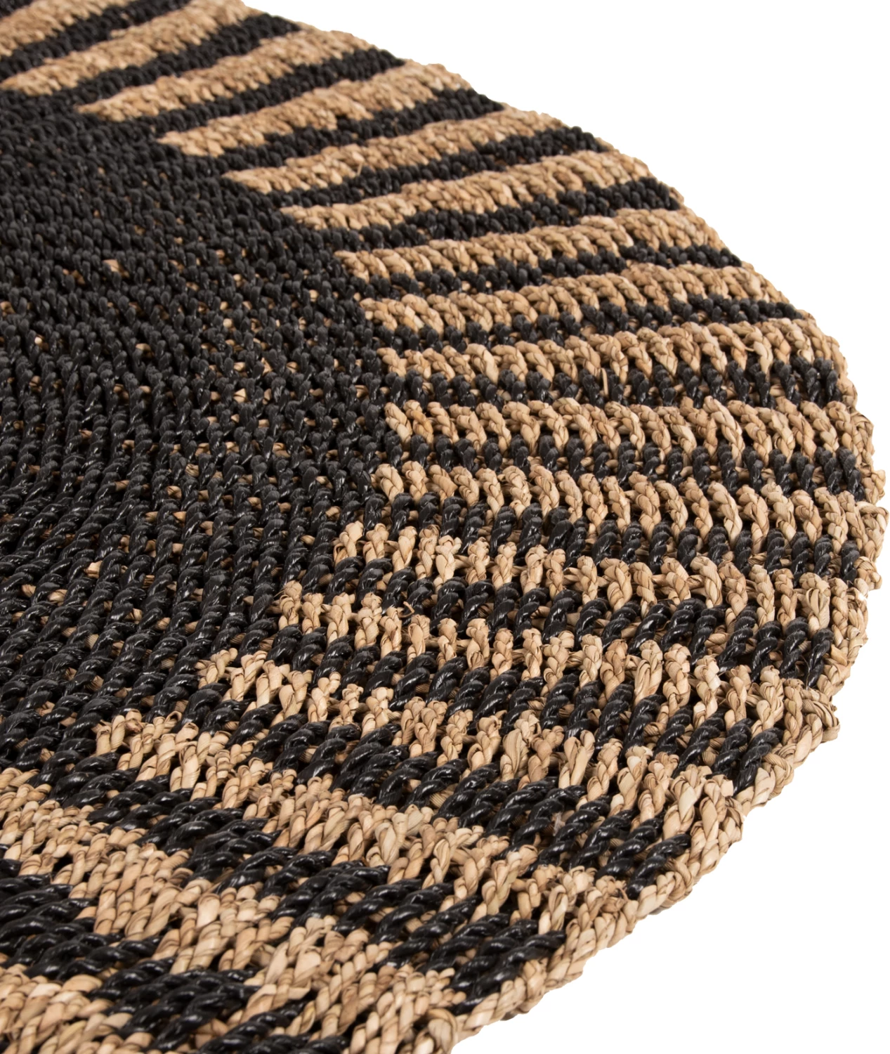 Tapet i rrumbullakët KIRKI, fibra natyrale të barit të detit, ngjyrë e zezë-natyrale, Φ200 cm