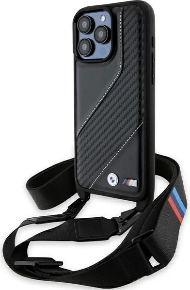 Mbështjellës BMW M Edition Carbon Stripe & Strap për iPhone 15 Pro, i zi