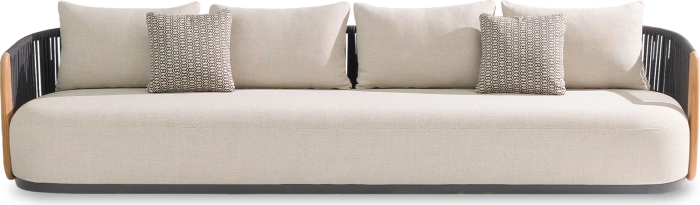 Divan 4-vendësh AUGUSTUS, alumin gri, litar, ulëse beige, 330x91x71cm