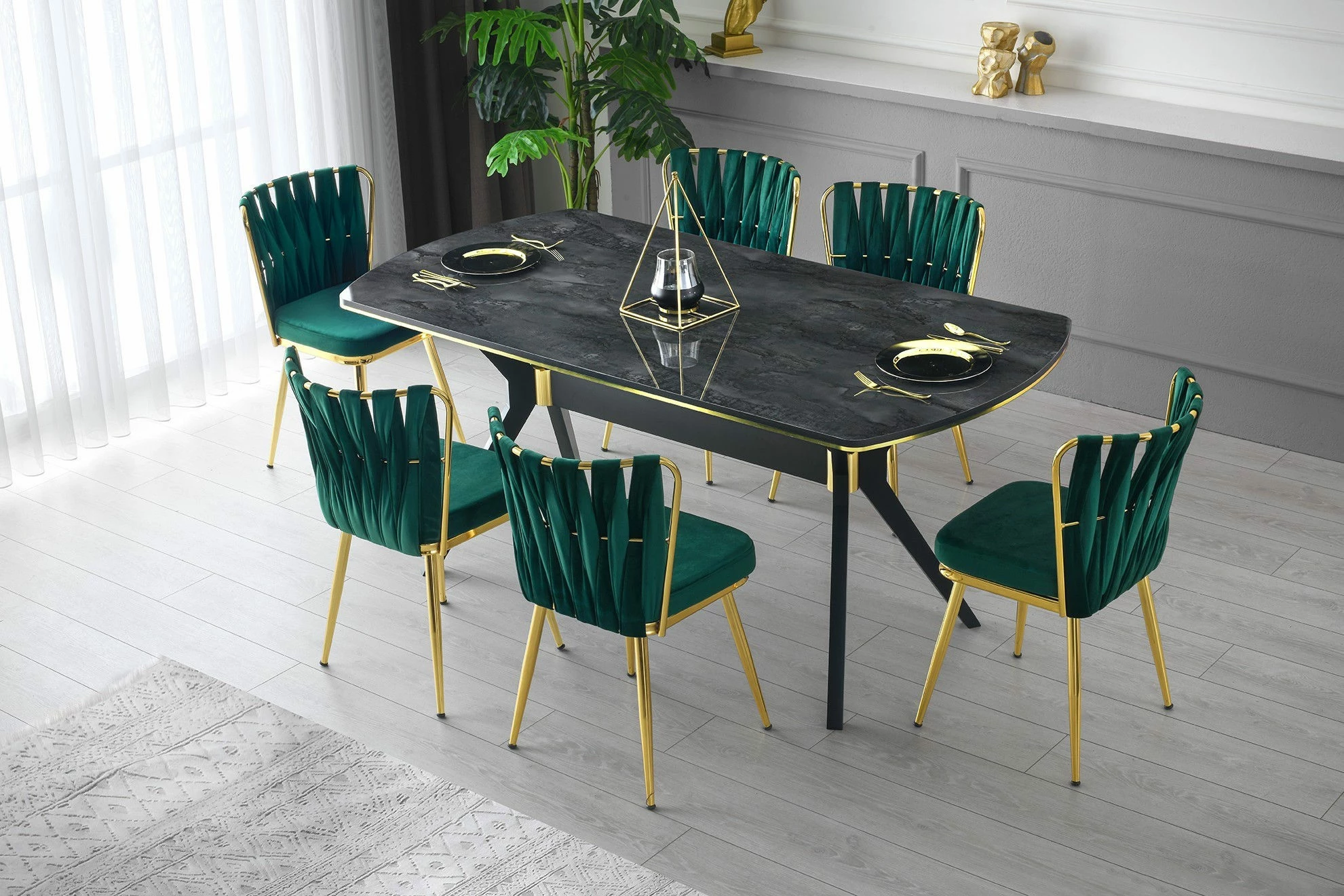 Set karrigash (4 copë), Hanah Home, Kuşaklı - 206 V4, ngjyrë ari dhe e gjelbër
