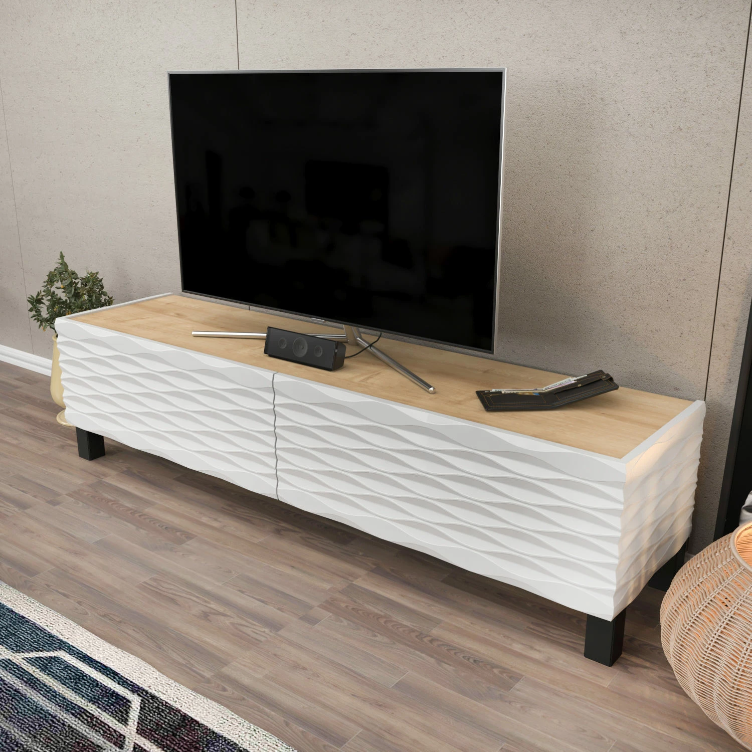 Komodë për TV Hanah Home, Lerze - ngjyrë safir, e bardhë