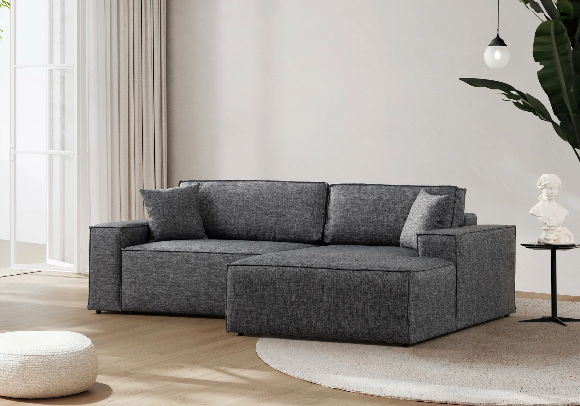Kënd-sofë krevati Atelier del Sofa, kënd i djathtë, ngjyrë gri e errët