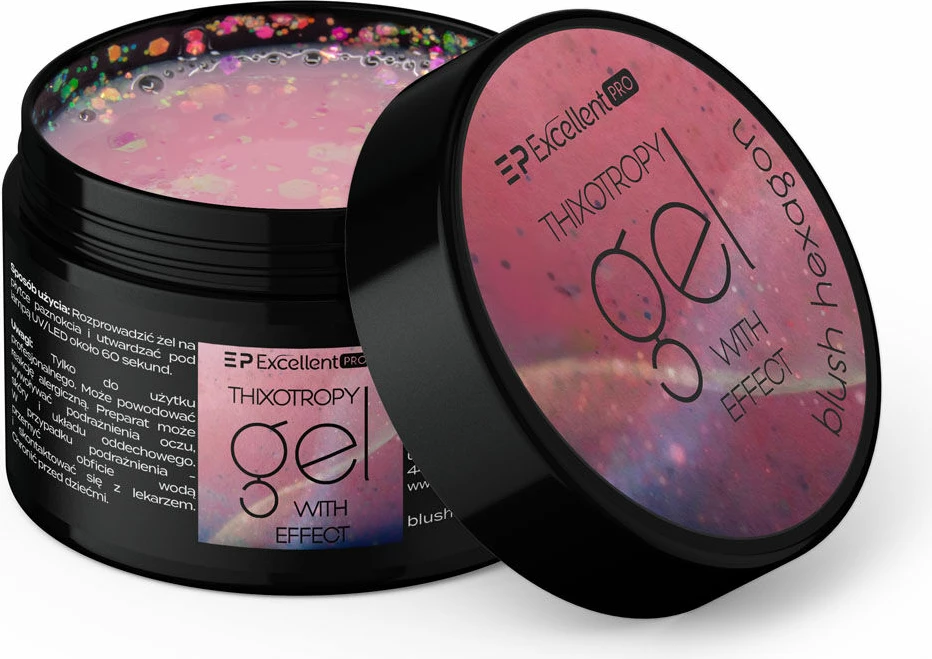Xhel ndërtues për thonj Excellent PRO Thixotropy Gel With Effect Blush Hexagon për femra, 15g
