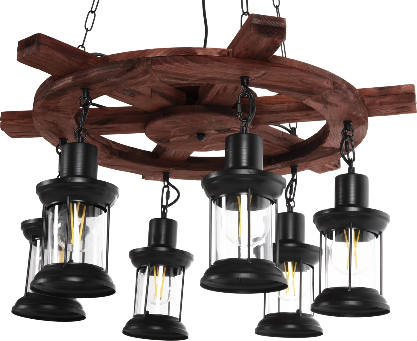 Llambë varëse tavani 6-dritash, FH4116, dru-metal-xham, 119H cm