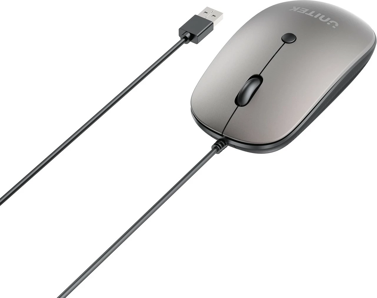 Maus Unitek SlimTrack, USB, me kabllo, 1600 DPI, gri