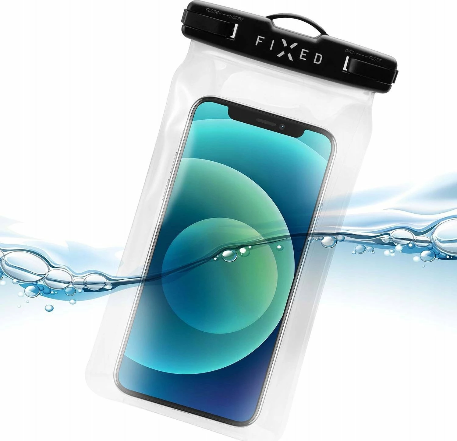 Mbështjellës i papërshkueshëm nga uji Fixed Float FIXFLT-BKK IPX8 për celular deri 7.2\", i zi, me rrip qafe