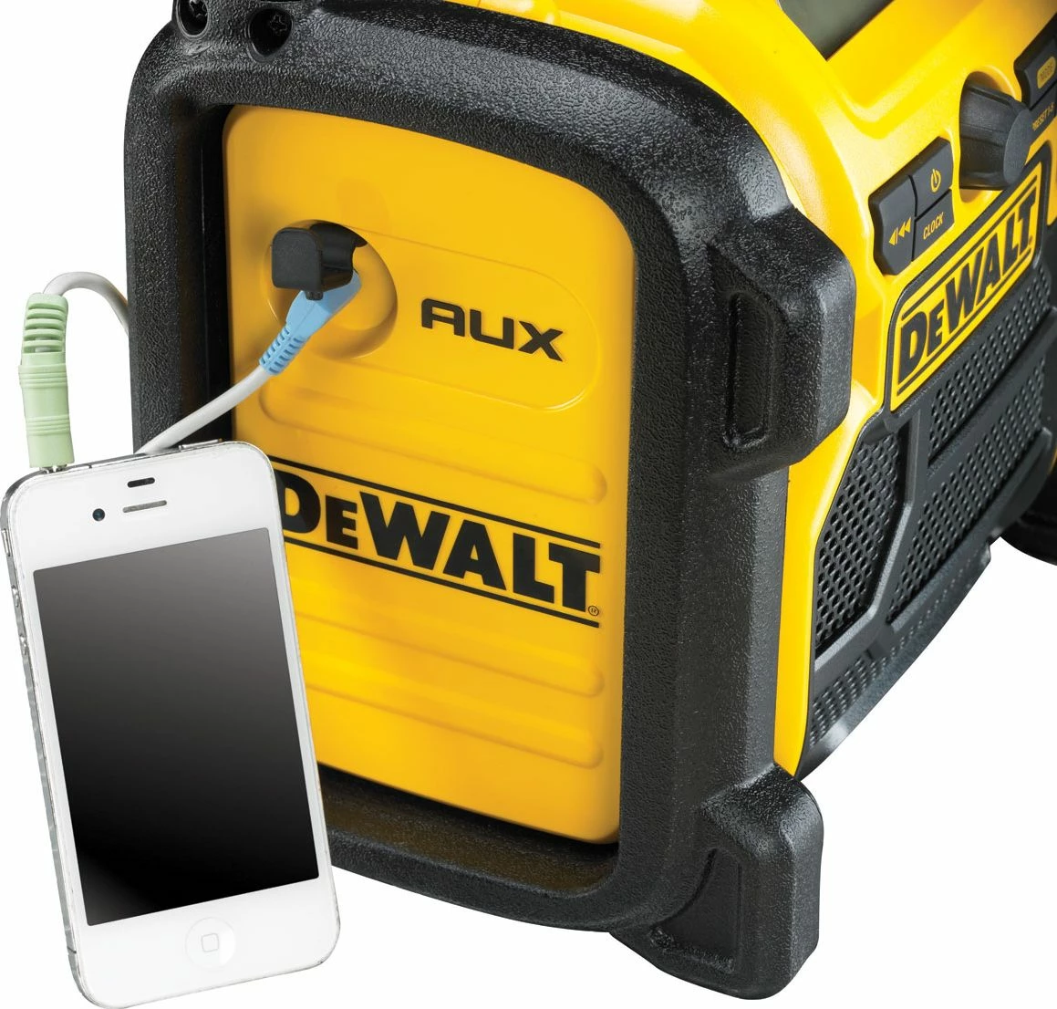 Radio ndërtimi DeWalt DCR019, FM, AUX 3.5 mm, 10.8–18 V, bateri/rrymë, verdhë/zi, pa bateri