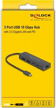 USB Hub DeLOCK USB-C 10Gbps, LAN 2.5GbE, PD 85W, 2x USB-A + 2x USB-C, i zi