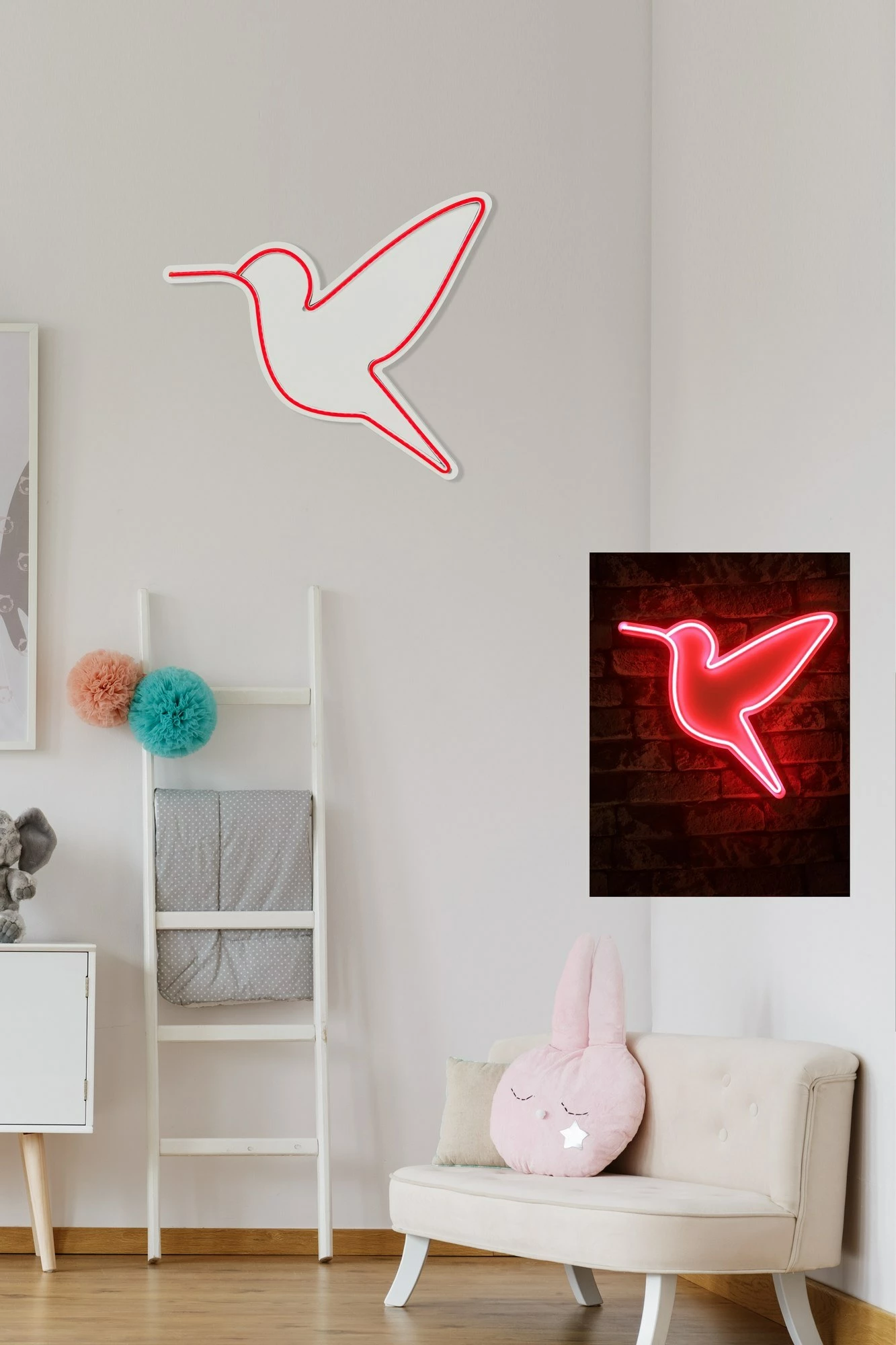 Dritë dekorative murale LED, plastike, zog i vogël, e kuqe