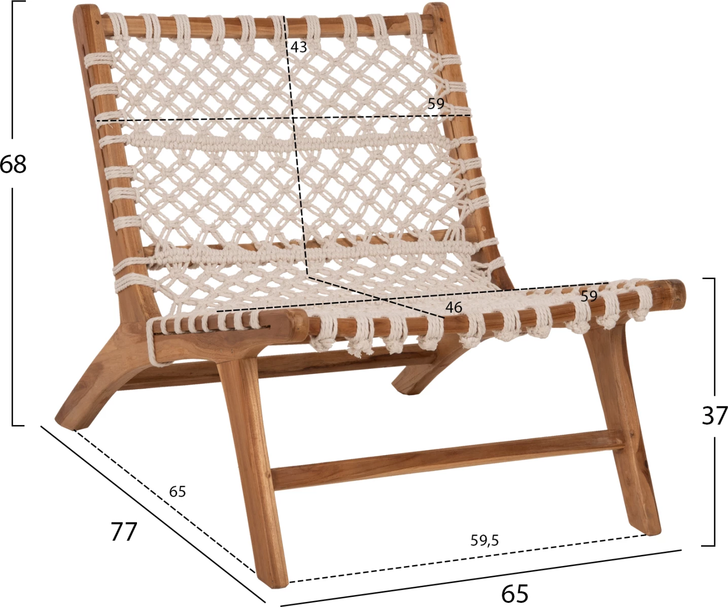 Karrige ANTIB FH9466.01 dru TEAK natyral dhe litar i bardhë 65x78x68Hcm