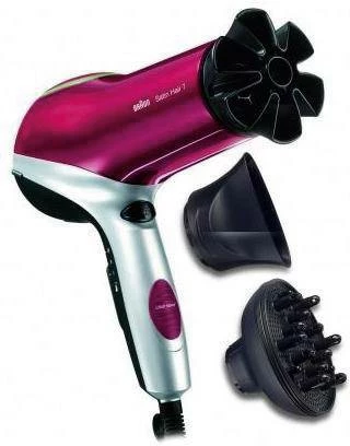 Tharëse flokësh, Braun, Satin Hair 7 Color HD770, 2200 W, IONTEC, 6 kombinime temperaturë/rrymë ajri, me difuzor dhe grykë Color Saver, burgundy